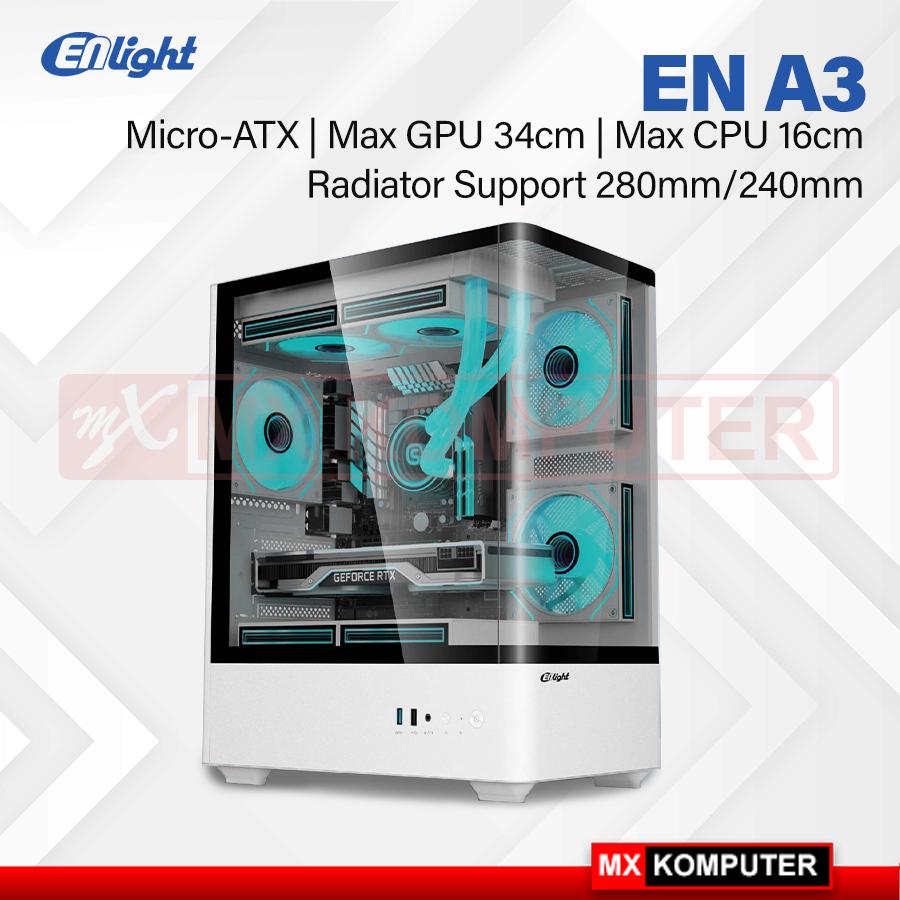 Case ENLIGHT EN A3 White Casing m-ATX PC Mini Tower Curved Tempered Glass