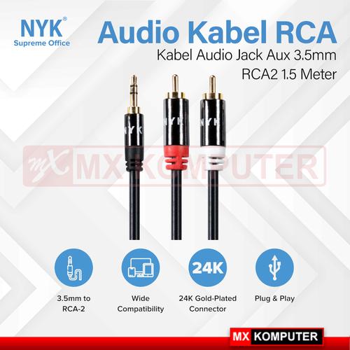 NYK Kabel Audio 3.5mm to 2x RCA Aux 3.5 mm Cable NYK-AV35M2RCAM-150GL 