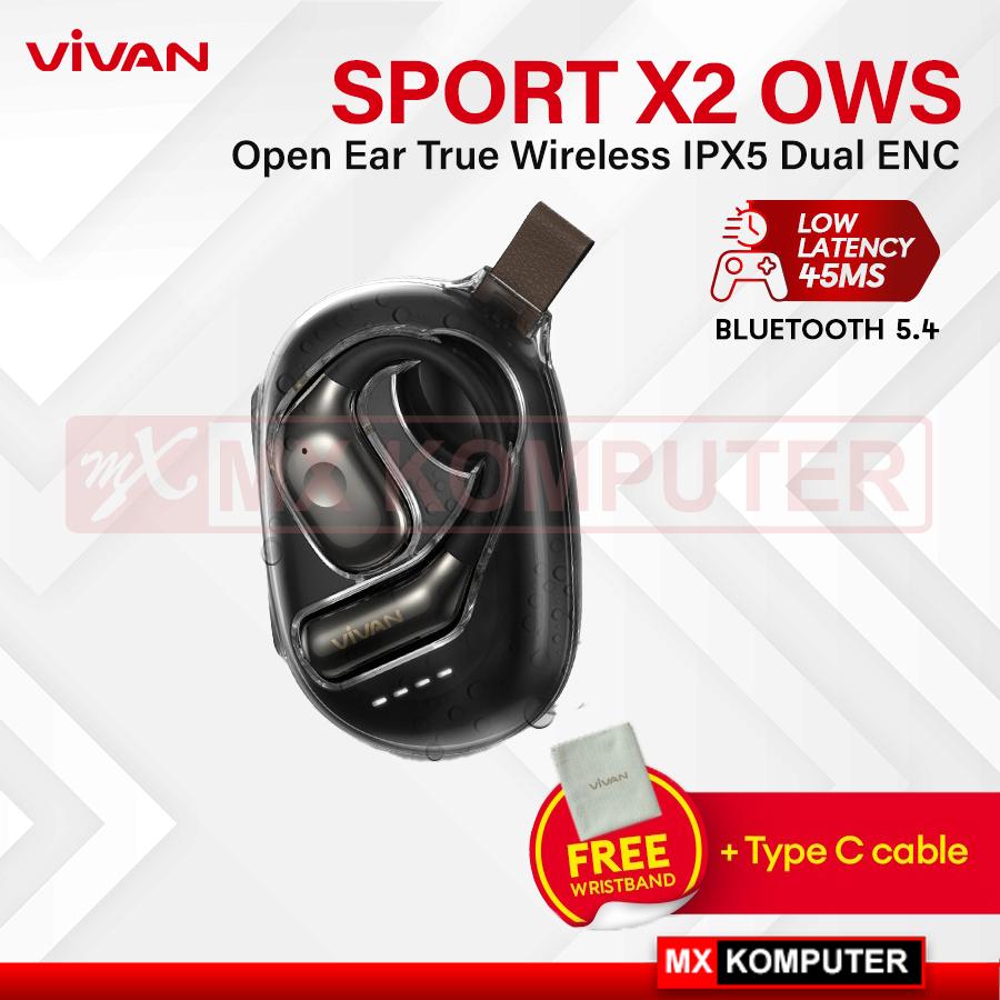 VIVAN SPORT X2 OWS Open Ear True Wireless IPX5 Dual ENC Audio Hi-Dynamic Bluetooth 5.4 - Cosmic Black
