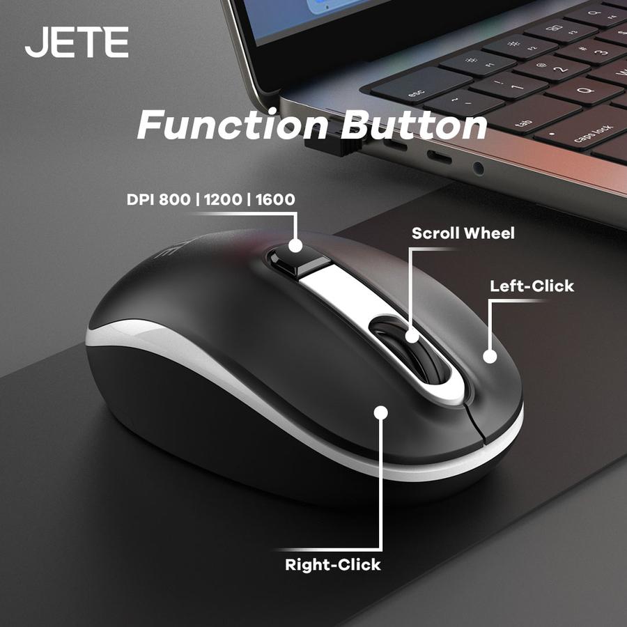 Mouse Wireless JETE MS101 with 3 Level DPI Ergonomis Design - Hitam