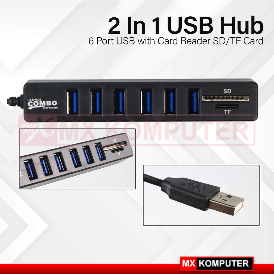 2 in 1 USB Hub 6 Port Combo Card Reader SD/TF Card