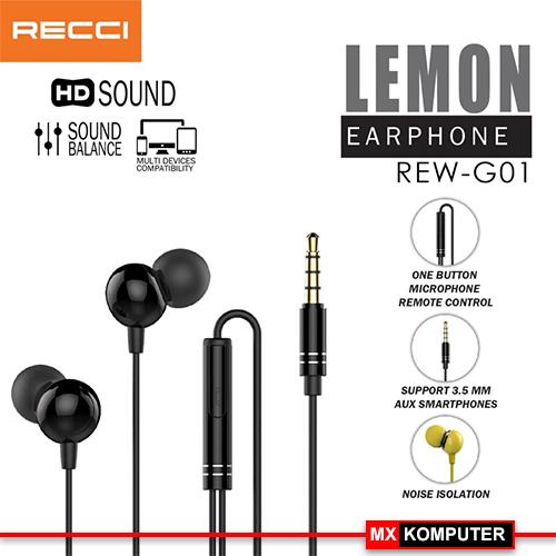 RECCI Earphone HD Sound Multi Device LEMON REW-G01-Hitam