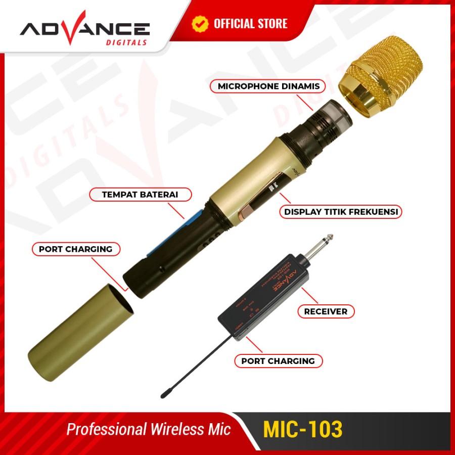 Microphone Advance Mic-103 Profesional Mic Wireless Bisa di Charger