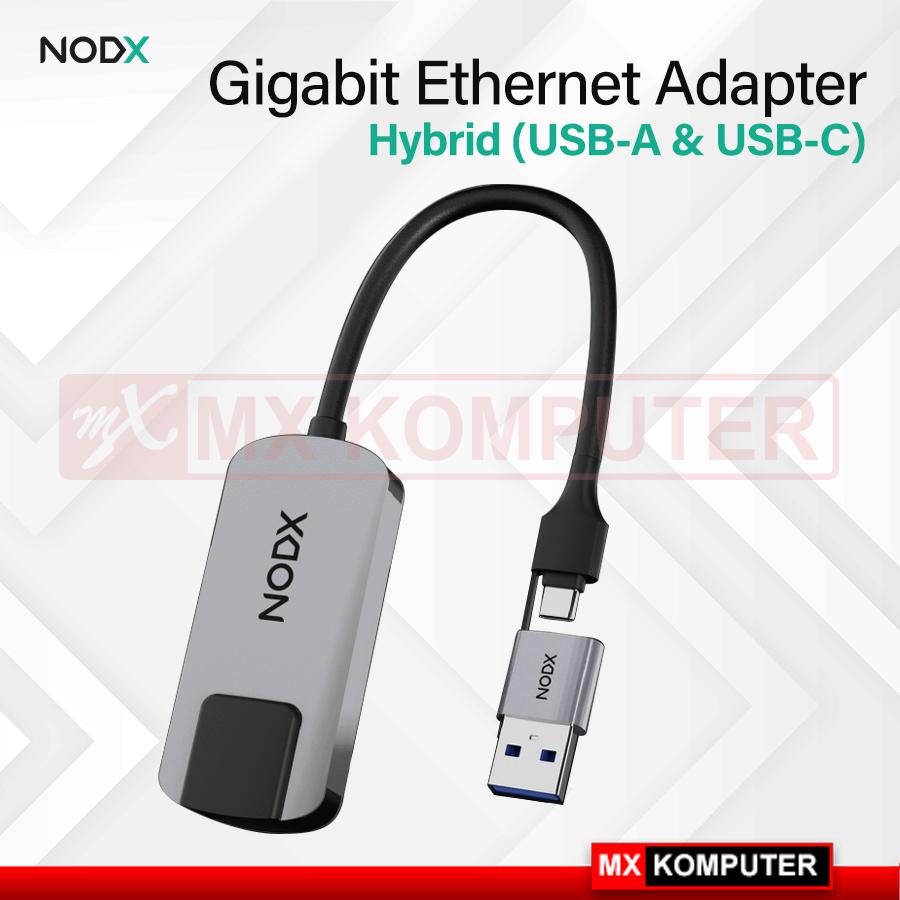 NODX USB A + Type-C to Ethernet Gigabit Plug n Play USB LAN Adapter