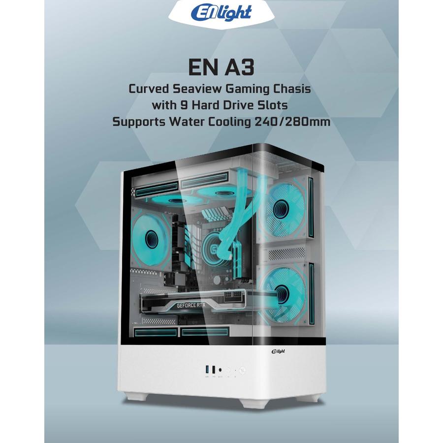 Case ENLIGHT EN A3 White Casing m-ATX PC Mini Tower Curved Tempered Glass