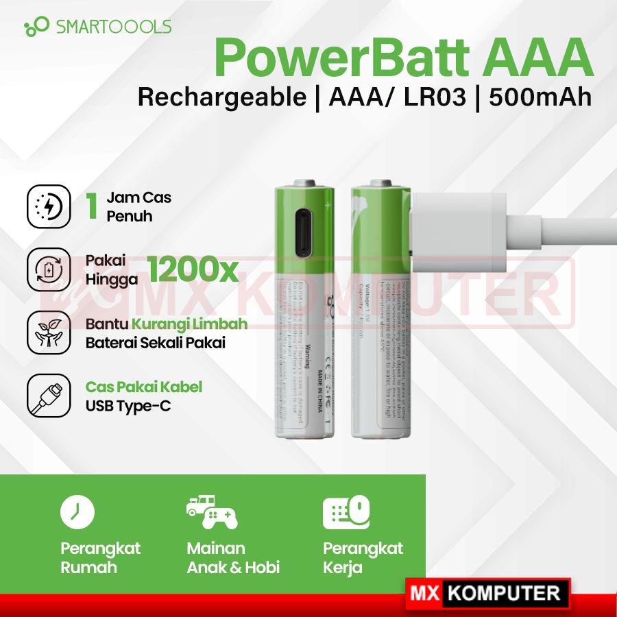 Baterai Cas Isi Ulang 2pcs Smartoools AAA 1.5V Type-C USB Rechargeable Lithium Battery Charge