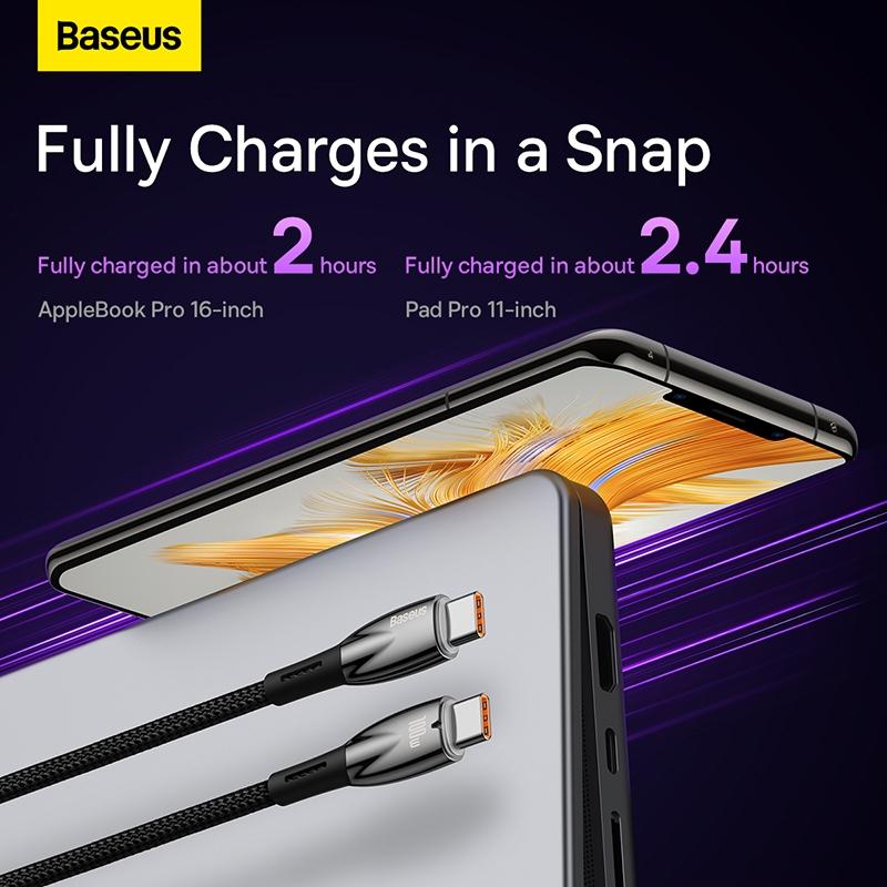 BASEUS Kabel Data Glimmer Ultra Fast Charging Type-C to Type-C 100W