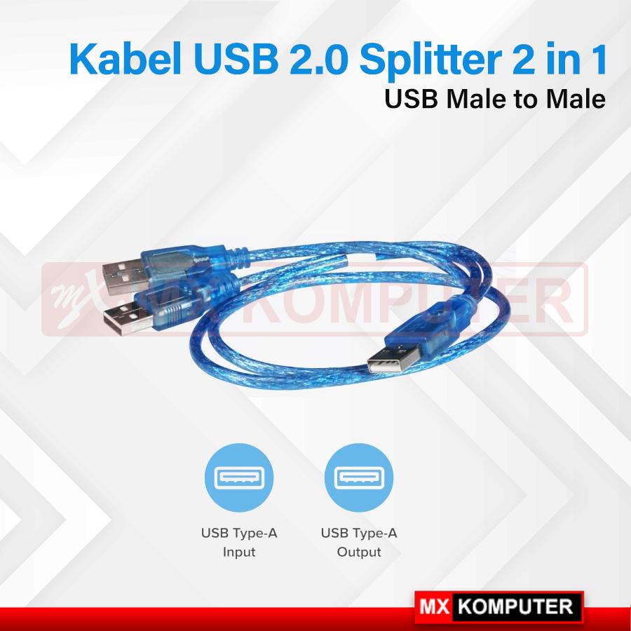 Kabel USB 2.0 Splitter 2 in 1 Male to Male Cabang 2