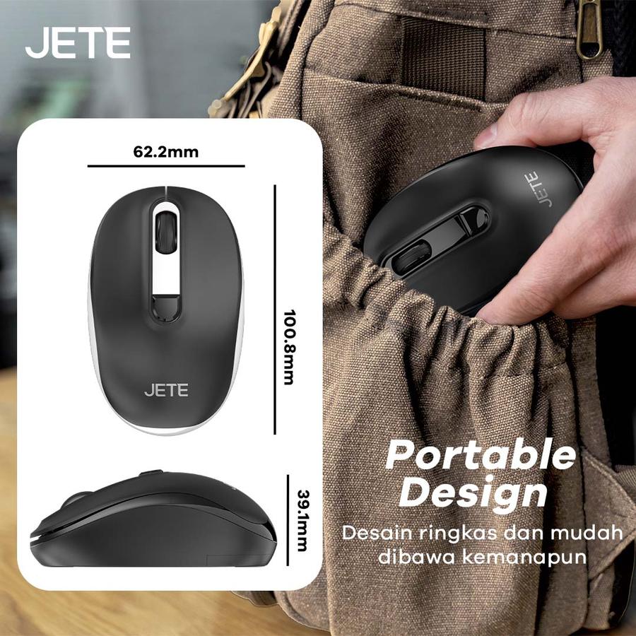 Mouse Wireless JETE MS101 with 3 Level DPI Ergonomis Design - Hitam