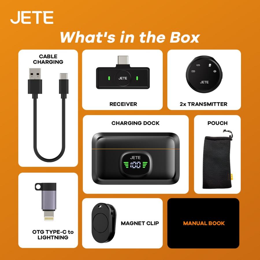 Microphone Wireless JETE MP1 Magnetik Type C Plug and Play with Charging Dock