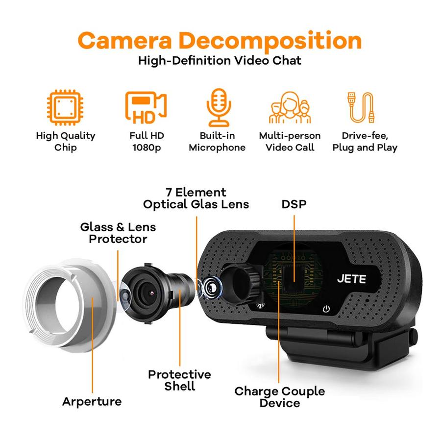 Webcam Jete W7 1080 HD With Mic Webcam HD