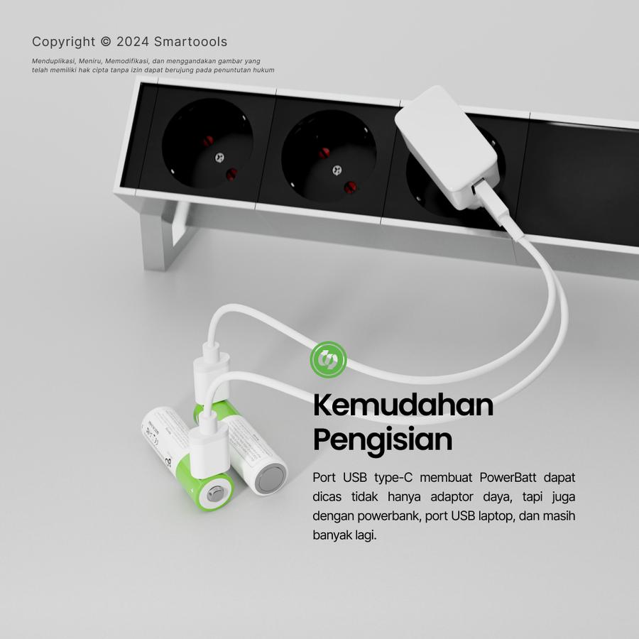 Baterai Cas Isi Ulang 2pcs Smartoools AA 1.5V Type-C USB Rechargeable Lithium Battery Charge