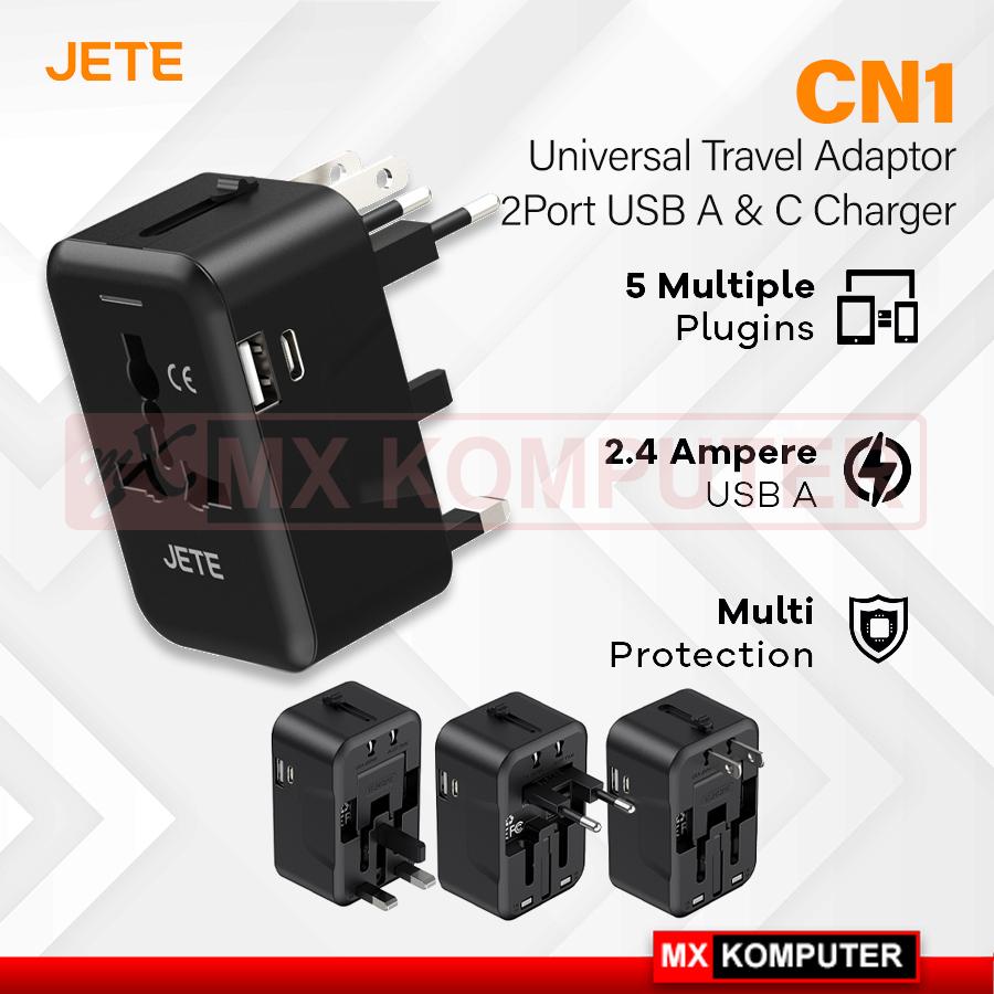JETE CN1 Universal Travel Adaptor Dual USB Charger Adapter USA/EU/UK