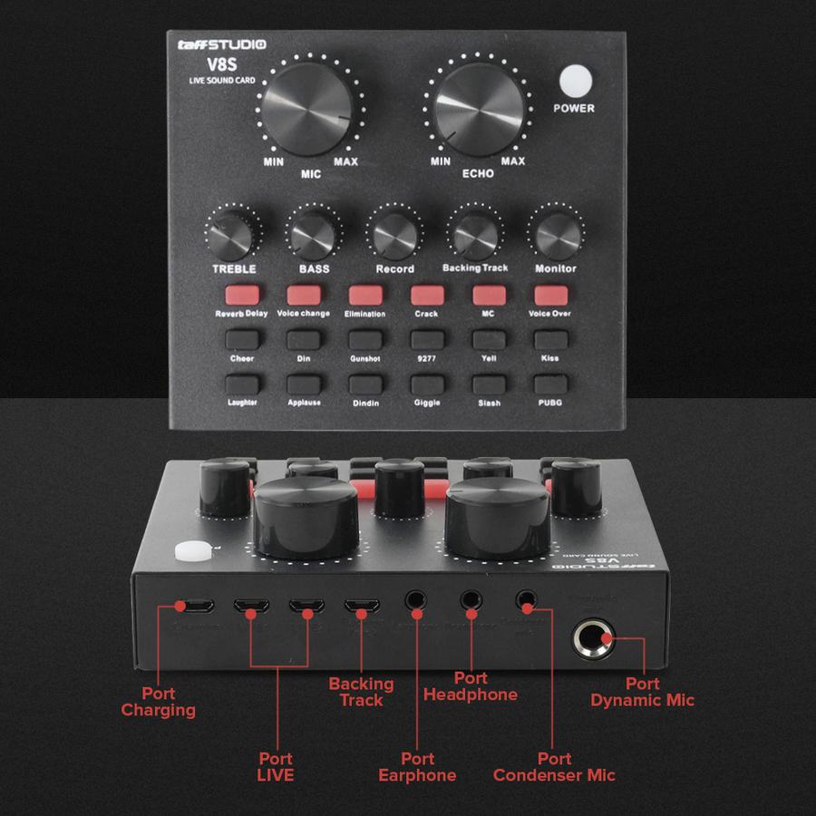 TaffSTUDIO Bluetooth Audio USB External Soundcard Live Broadcast Mic - V8S