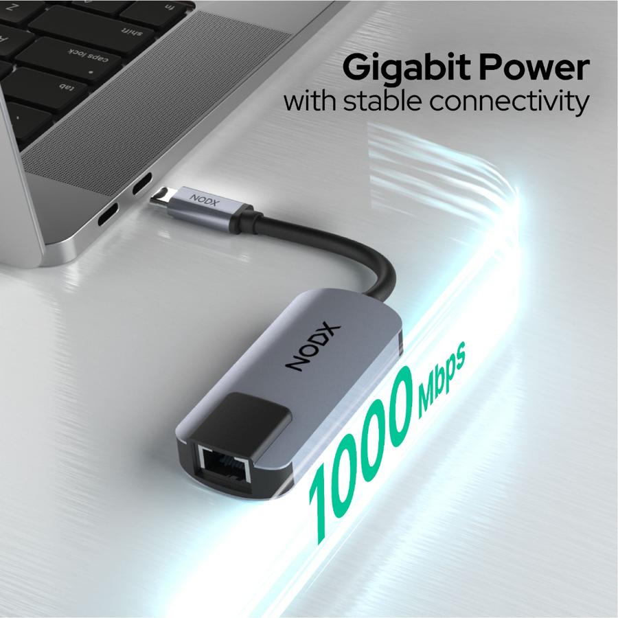 NODX USB A + Type-C to Ethernet Gigabit Plug n Play USB LAN Adapter