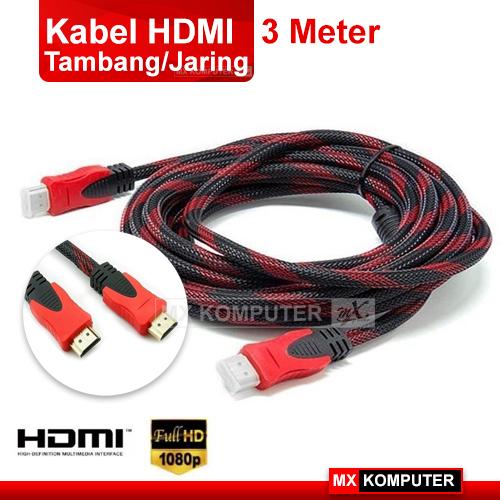 Kabel HDMI to HDMI 3 Meter 3M Tambang / Jaring Gold Plate High Quality