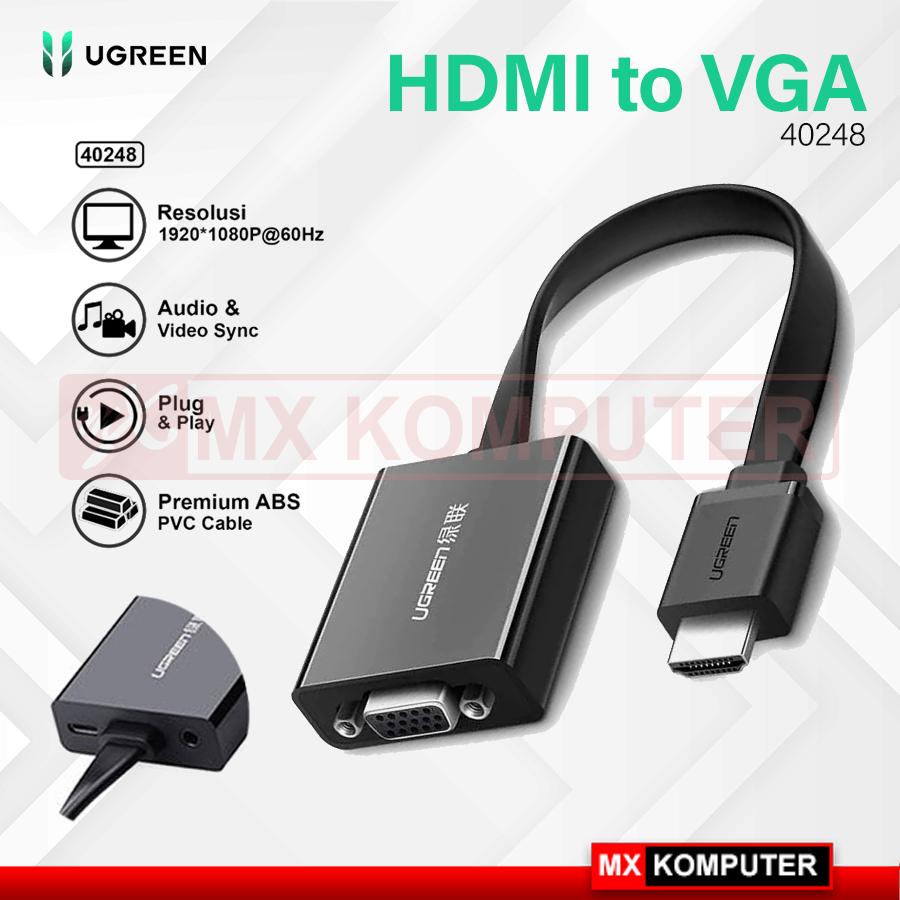 UGREEN Kabel Converter HDMI To VGA Female 1080P @60Hz Audio Port 40248