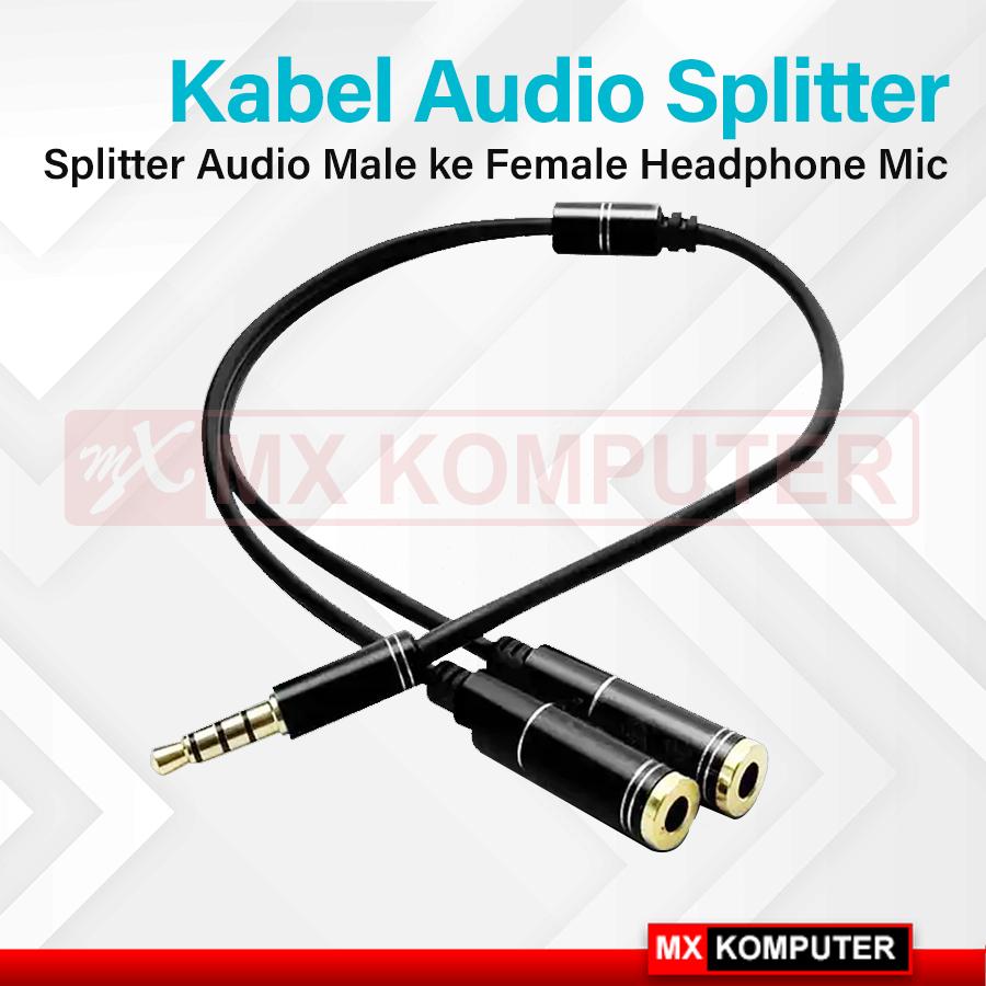 Splitter Audio 3.5mm Male ke 3.5mm Female Headphone Mic 38cm