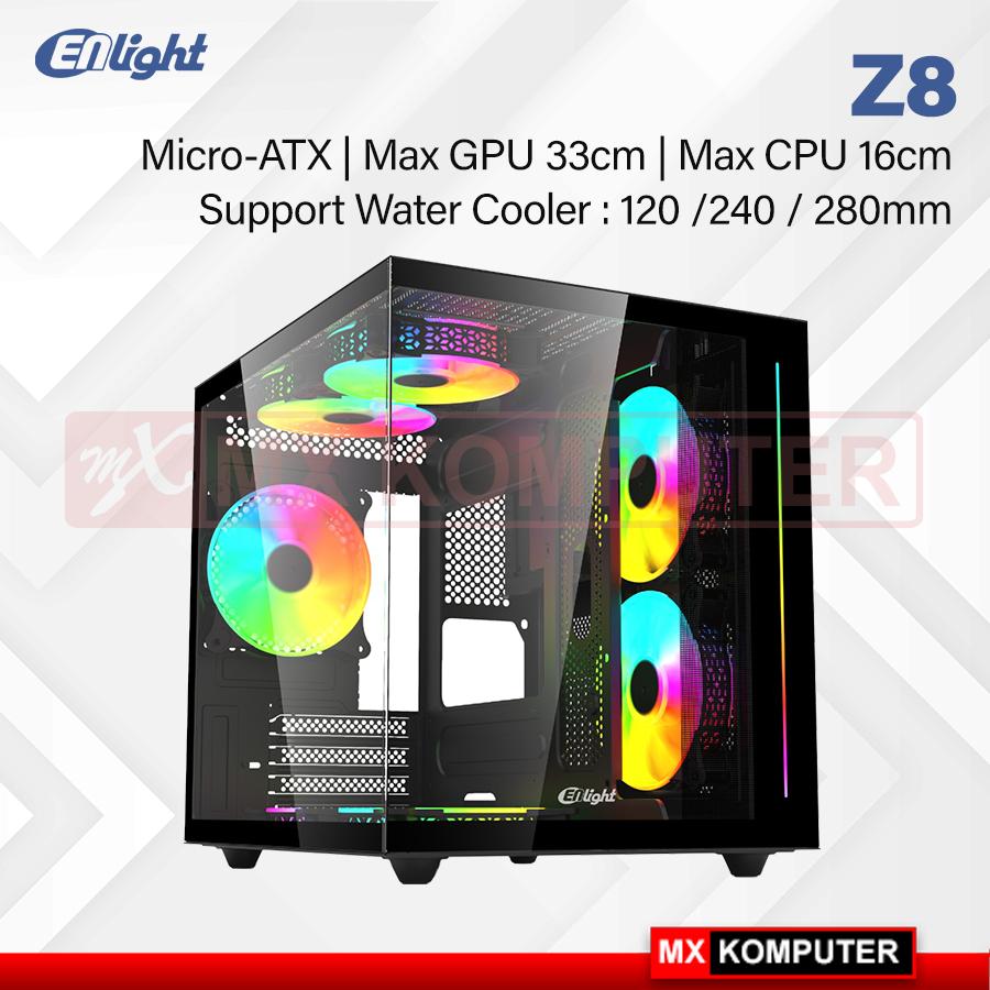 Casing ENLIGHT Z8 PC Case Tampered Glass M-ATX Support WaterCooling 240-280
