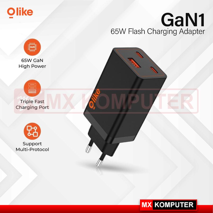 Olike GaN1 Adapter Charger 1 Port USB 2 Port USB-C Flash Charging 65W
