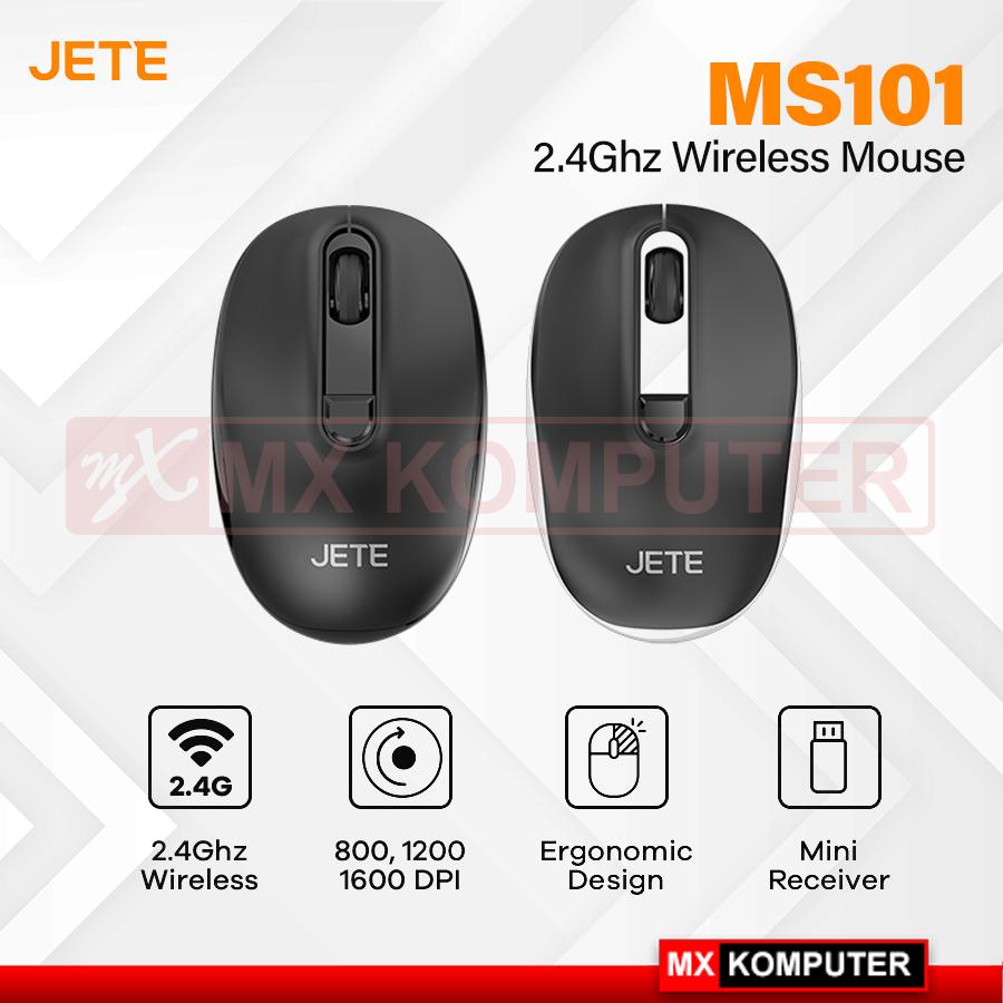 Mouse Wireless JETE MS101 with 3 Level DPI Ergonomis Design - Hitam