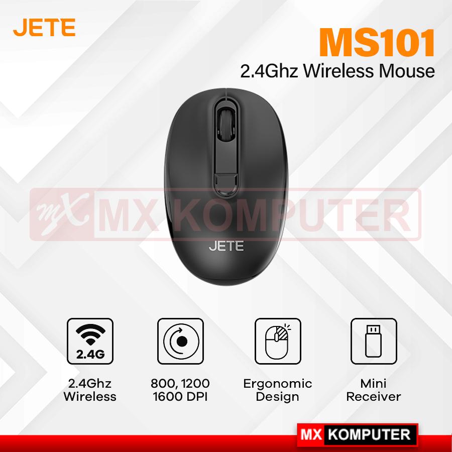 Mouse Wireless JETE MS101 with 3 Level DPI Ergonomis Design - Hitam
