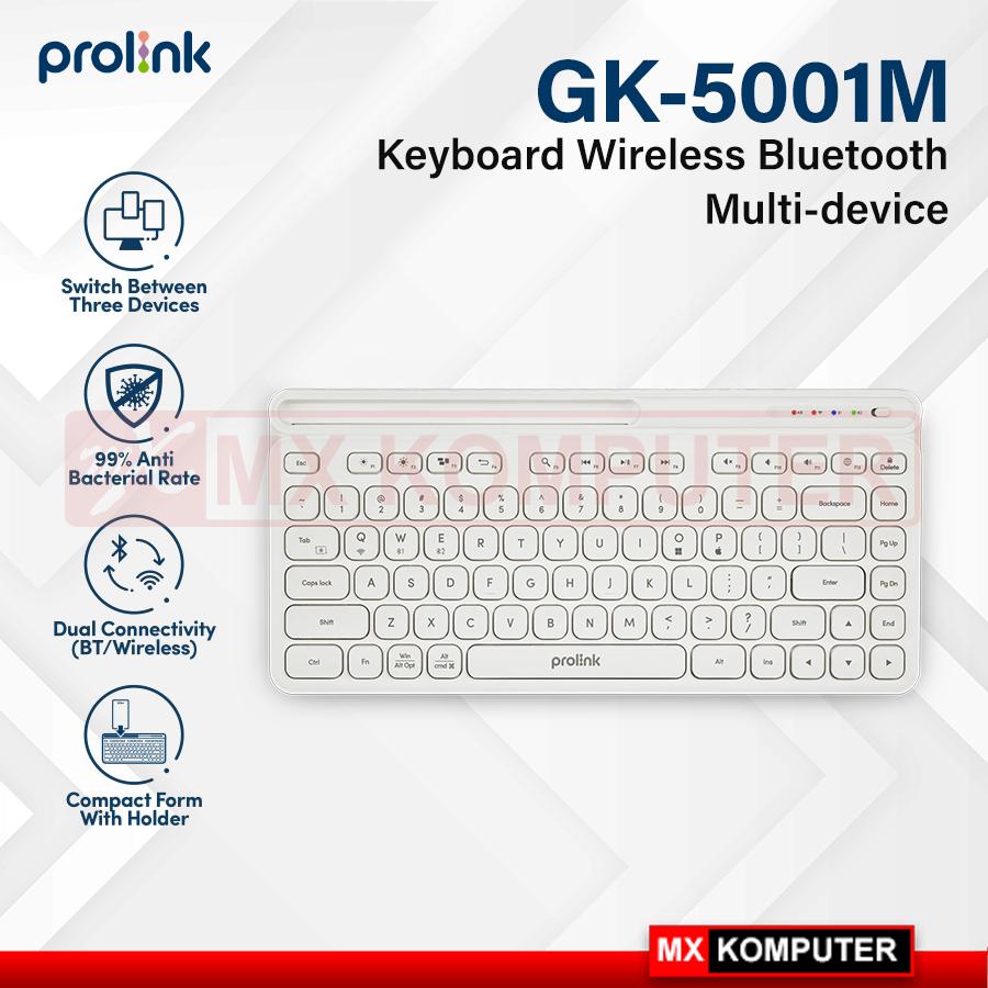 Prolink GK-5001M Keyboard Wireless Bluetooth Multi-device Slim - Putih