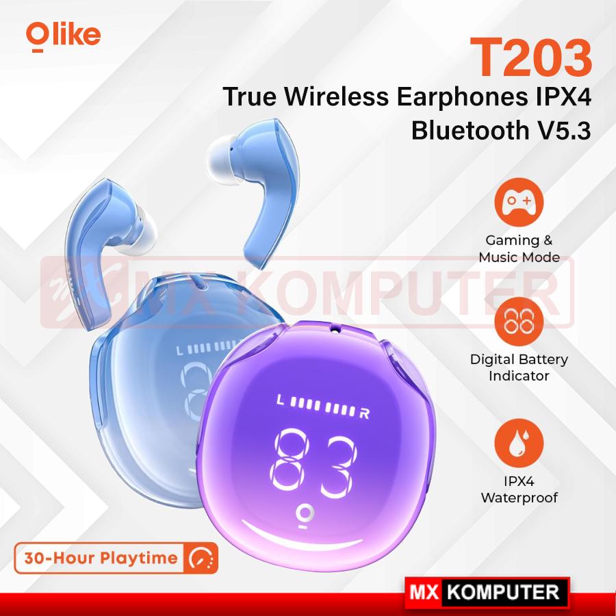OLIKE Wireless Bluetooth Earphone TWS T203 | Headset Bass Audio IPX4 - Bubble Gum