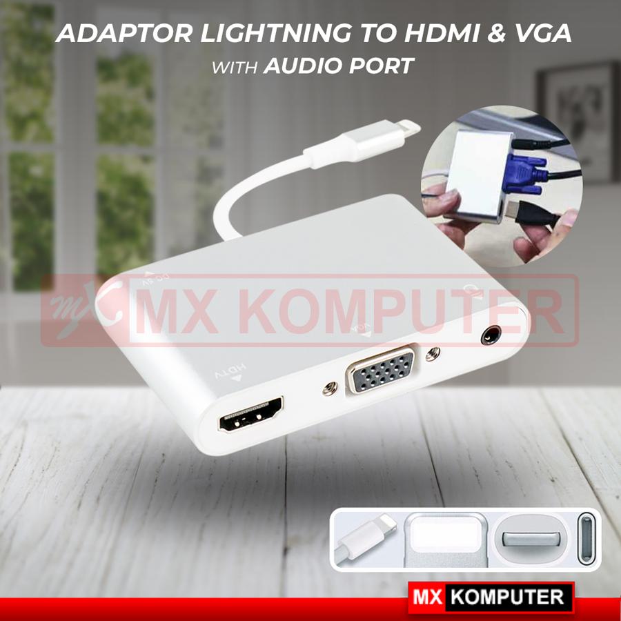 Adaptor Converter Lightning to HDMI VGA with Audio