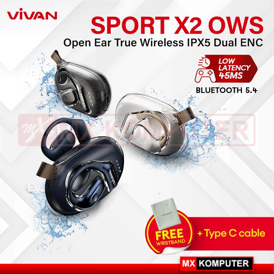 VIVAN SPORT X2 OWS Open Ear True Wireless IPX5 Dual ENC Audio Hi-Dynamic Bluetooth 5.4 - Cosmic Black
