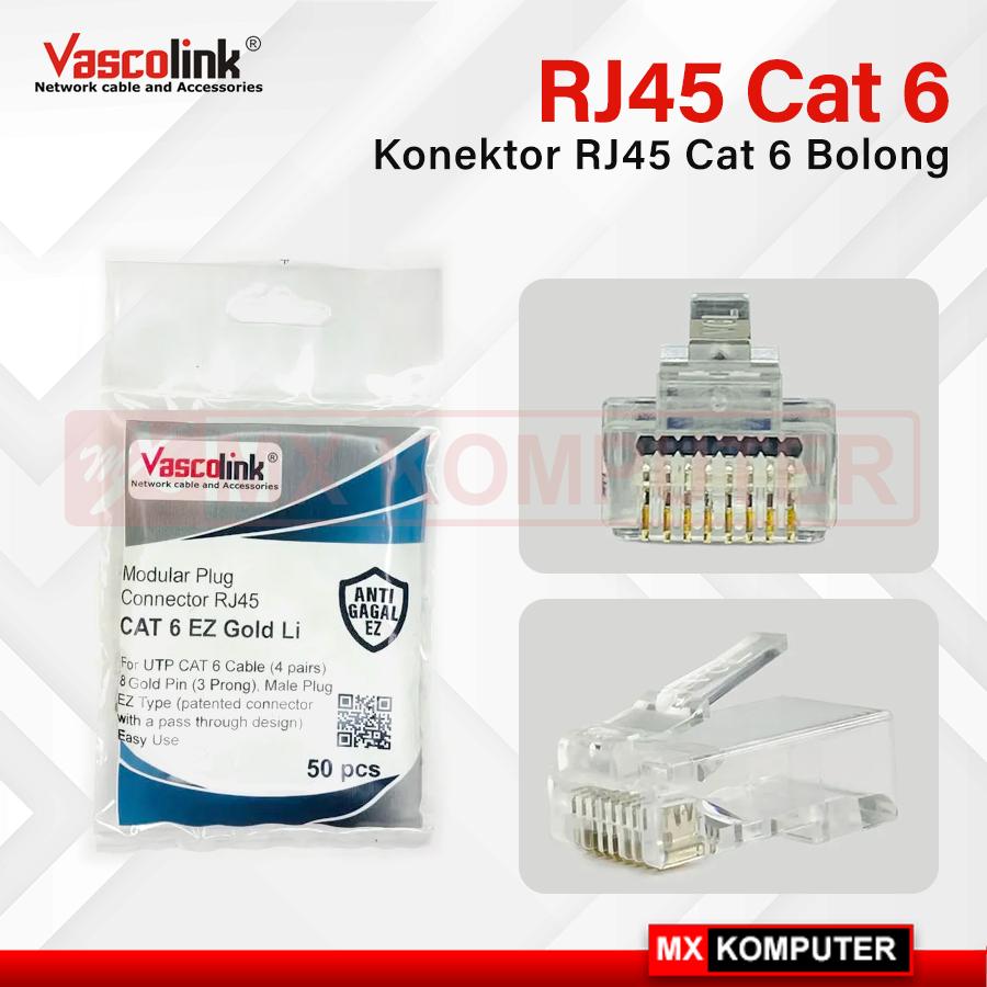 Konektor RJ45 Cat 6 Vascolink UTP Cat6 EZ Anti Gagal Lite Satuan