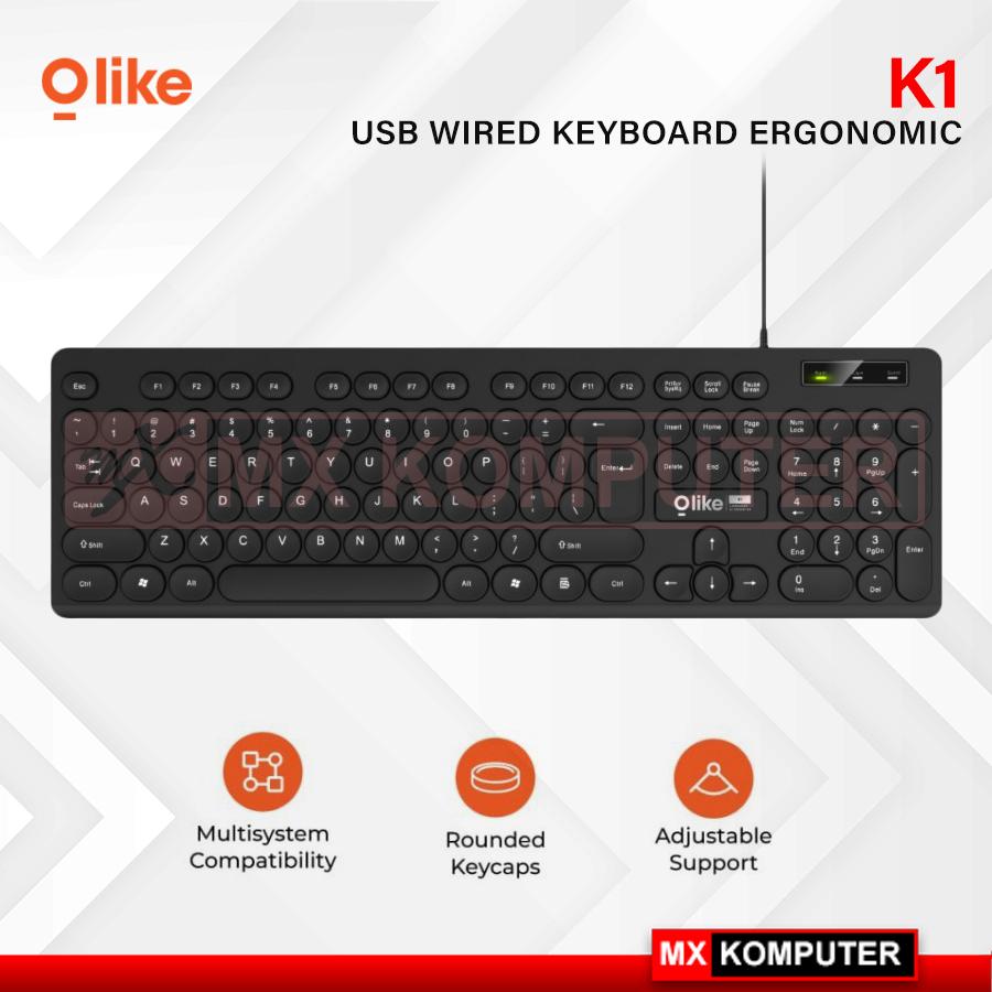 Olike K1 Wired Keyboard Kabel USB 1.5M Long cable Office Komputer