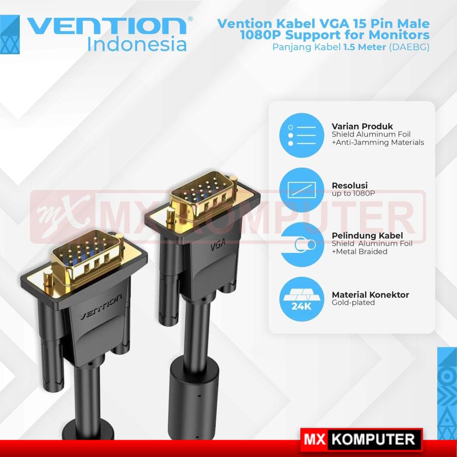 Kabel VGA Vention 15 Pin Male DAE 1080P Support for Monitors 1.5m