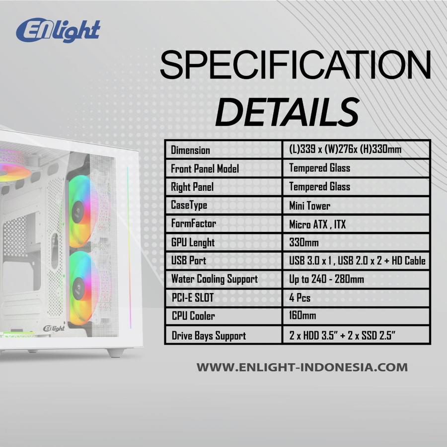 Casing ENLIGHT Z8 PC Case Tampered Glass M-ATX Support WaterCooling 240-280
