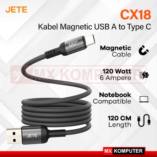 JETE Kabel Data 120W Magnetic CX18 USB A to Type C - Fast Charging