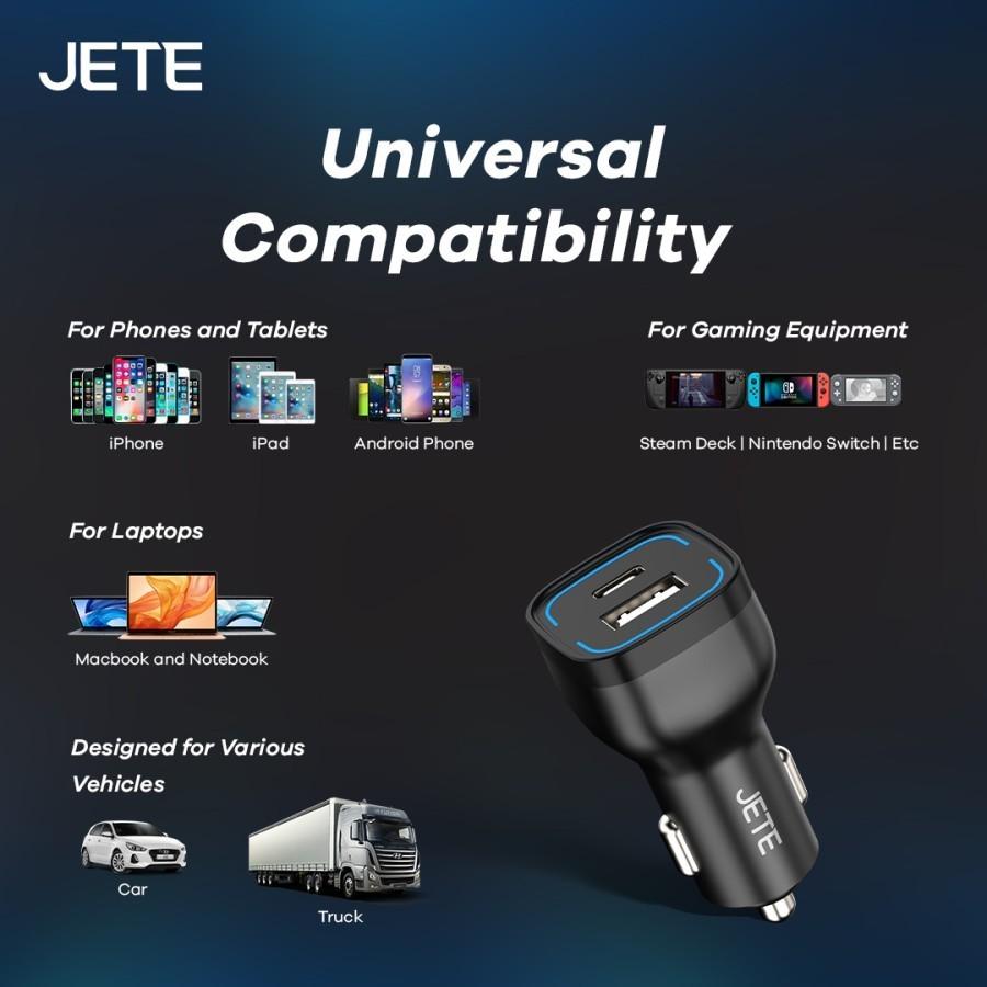 JETE R3 Charger Mobil | Car Charger Dual Output USB & Type-C PD 20W + QC 18W - Hitam