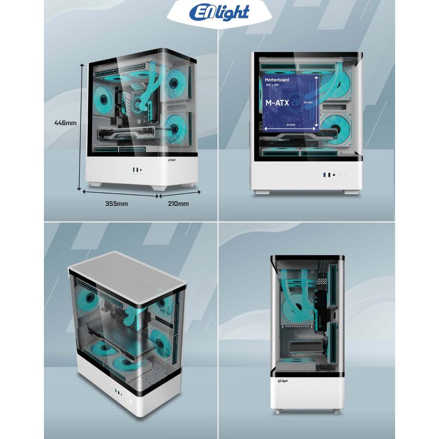 Case ENLIGHT EN A3 White Casing m-ATX PC Mini Tower Curved Tempered Glass