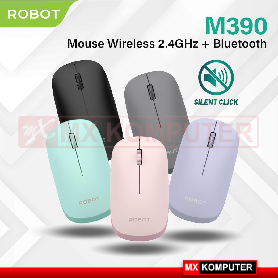 Robot M390 Mouse Silent Click Bluetooth + Wireless 2.4Ghz 1600DPI