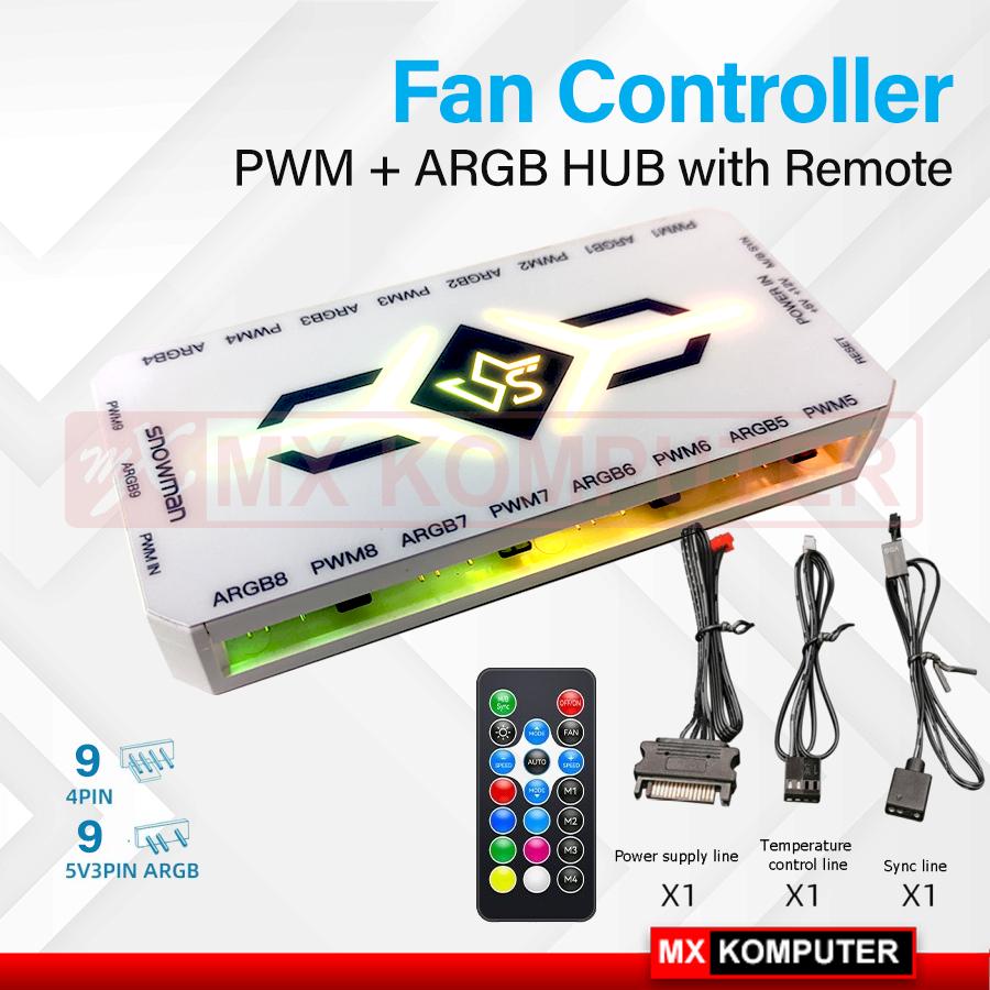 RGB Fan Controller + Remote 4pin PWM + 3pin 5V ARGB - Putih