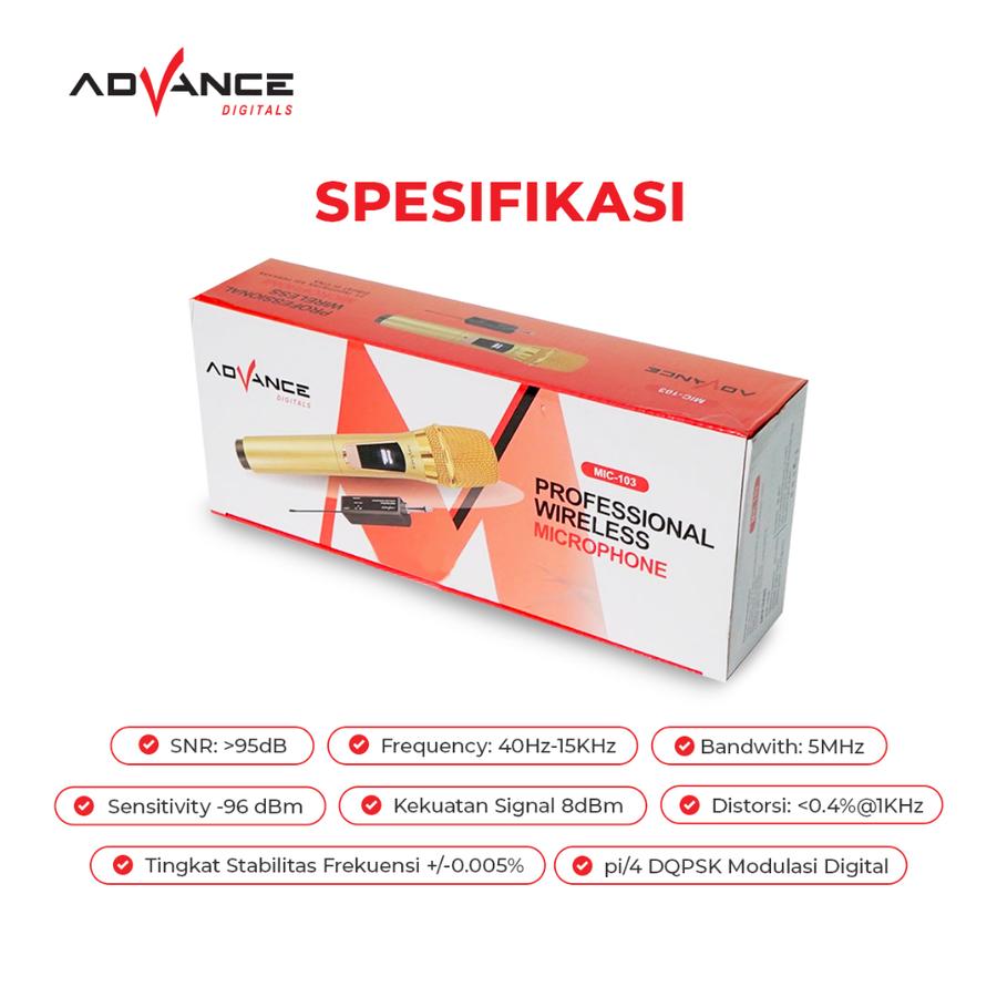 Microphone Advance Mic-103 Profesional Mic Wireless Bisa di Charger