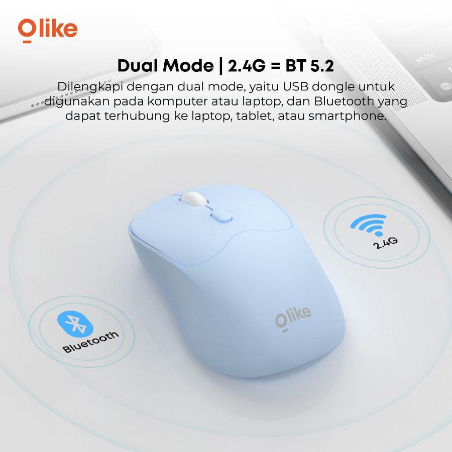 OLIKE M5 Wireless Mouse DUAL MODE USB Dongle - Bluetooth Silent Click Optical 1600DPI