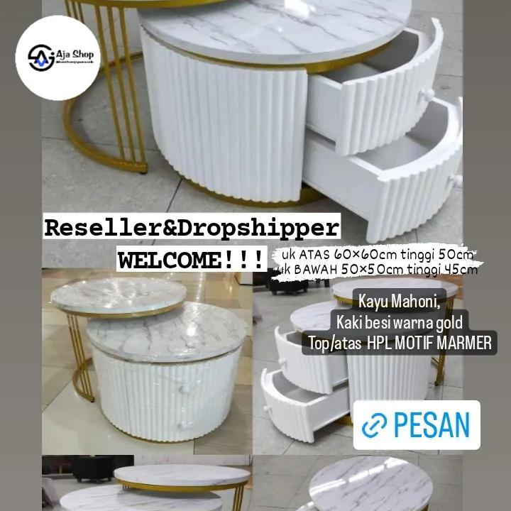 meja tamu bulat marmer motif terbaru