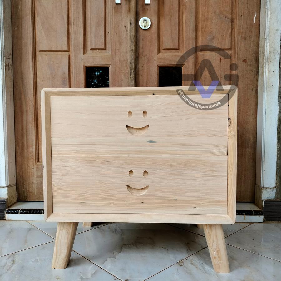 meja nakas retro minimalis 2 laci 