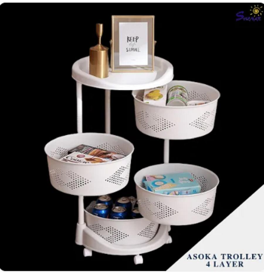 TROLLEY ASOKA / PEONY/ SAKURA-KERANJANG TEMPAT BUAH SAYUR-5 LAYER -3 LAYER -4 LAYER