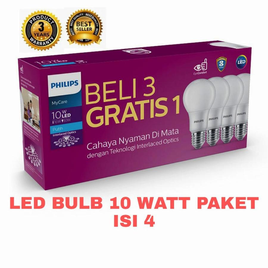 PHILLIPS LAMPU LED BULB MULTIPACK MYCARE 10 WATT PUTIH