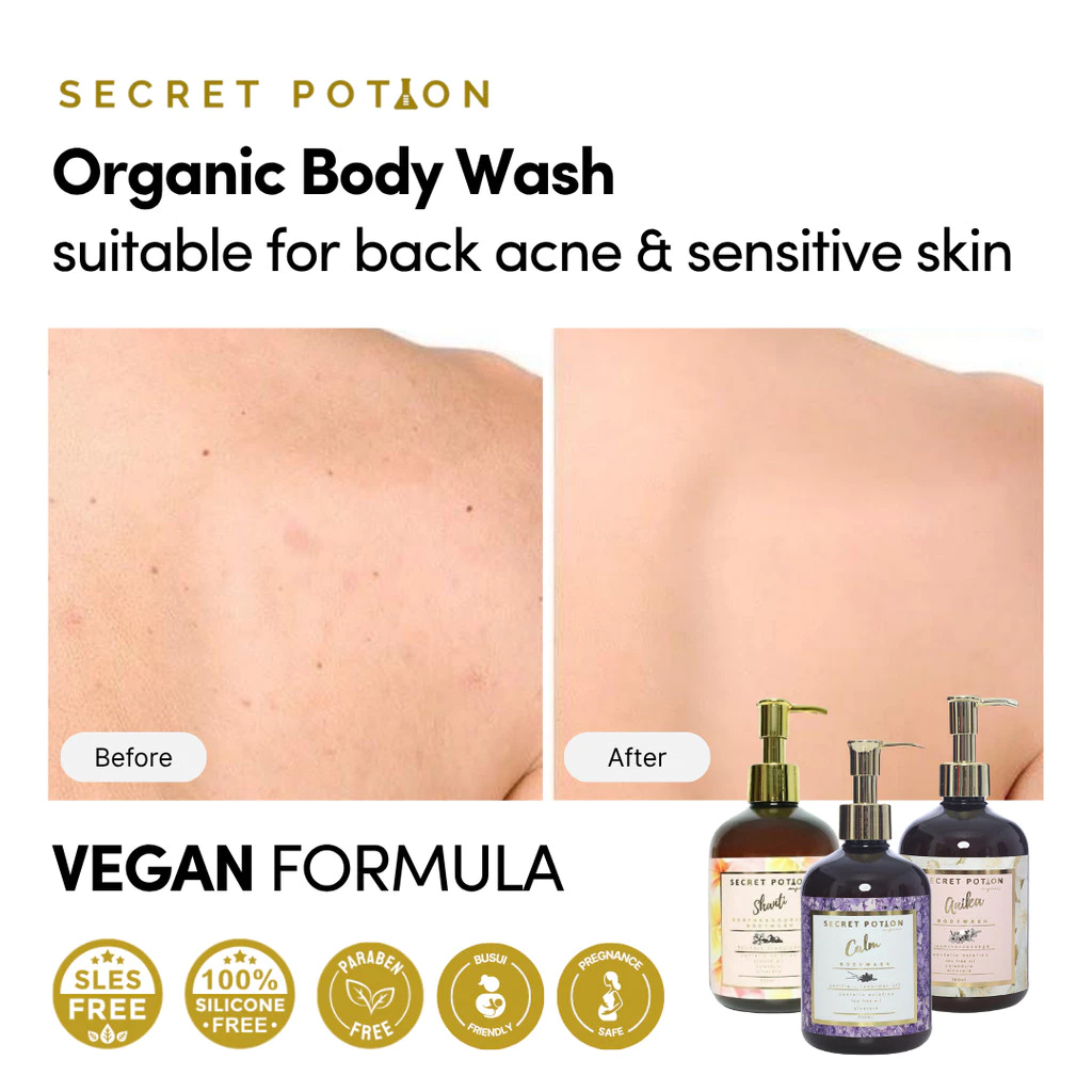 SECRET POTION ORGANICS Body Wash Calm Vanilla Lavender Anika Jasmine Cananga - Sabun Mandi Alami