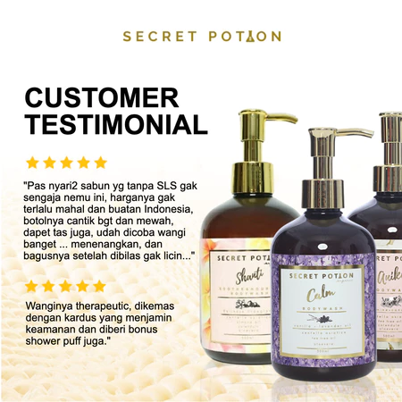 SECRET POTION ORGANICS Body Wash Calm Vanilla Lavender Anika Jasmine Cananga - Sabun Mandi Alami