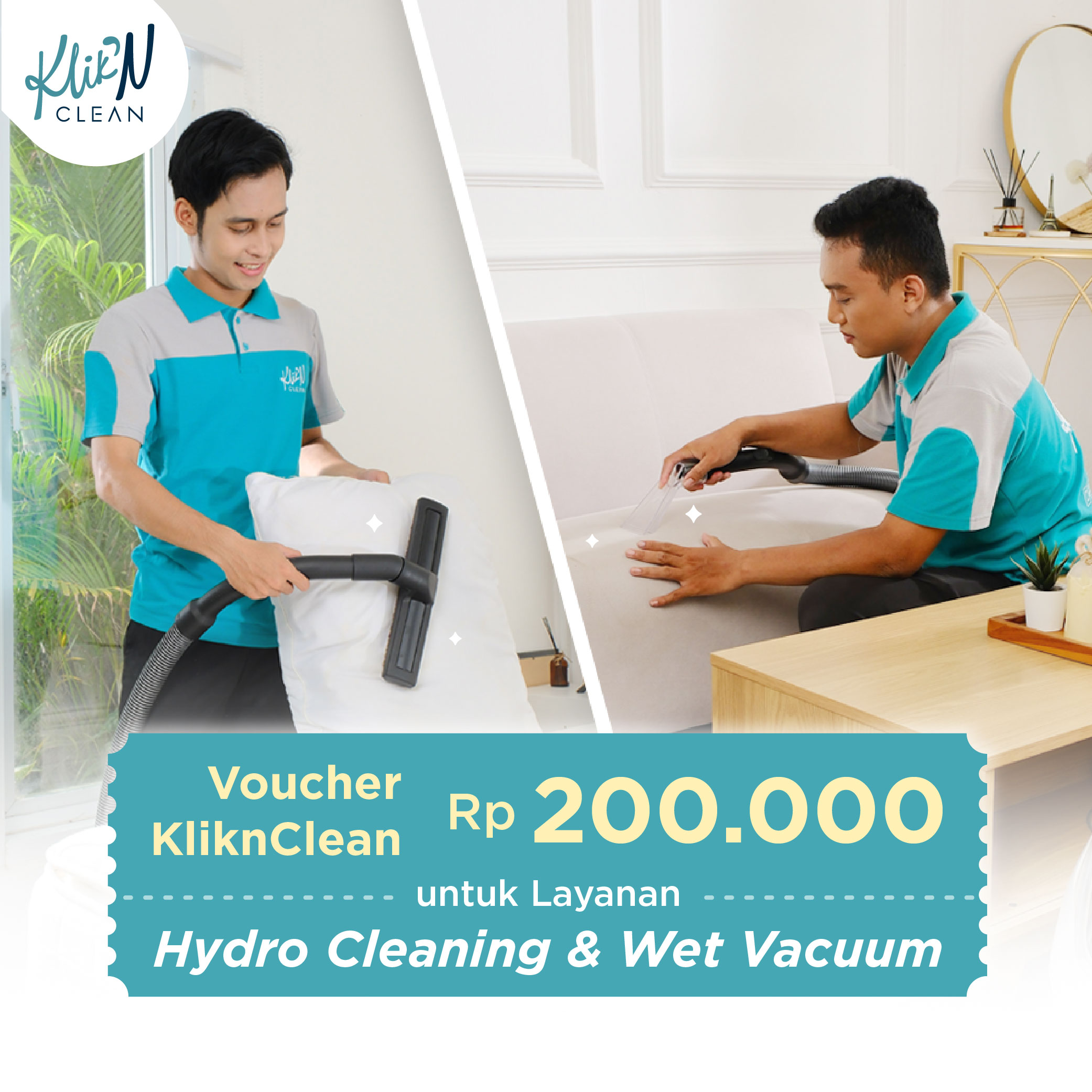 Voucher KliknClean Rp 200.000 untuk Layanan Hydro Cleaning & Wet Vacuum