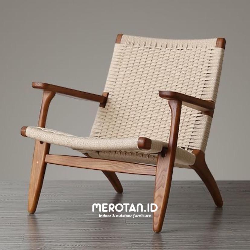 Kursi Santai Jati Anyaman Rotan Sintetis / Lazy Chair Anyaman Tali / Kursi Cafe Jati Anyaman