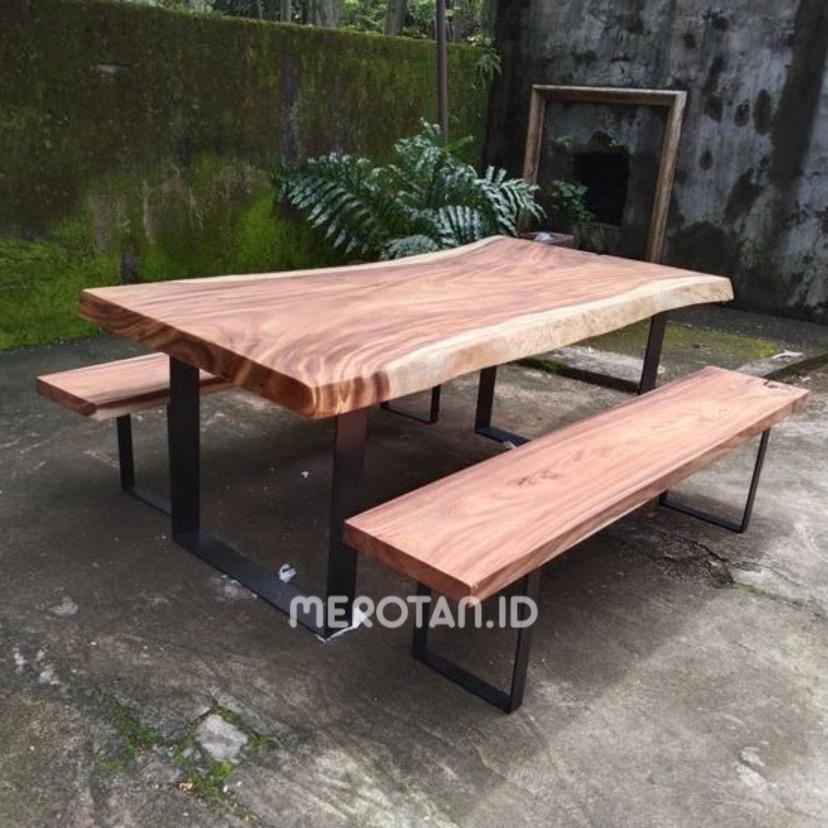 Set Meja Makan Trembesi / Set Bangku Makan Kayu Trembesi / Set Kursi Makan Industrial